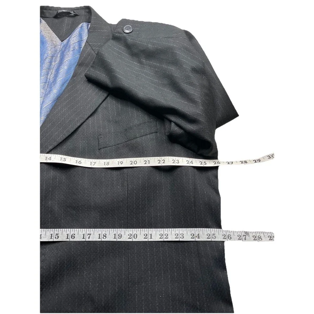 Gianni Uomo Suit Designed in Italy 50R 46x30 Super 120 Black Pinstriped Wide Leg